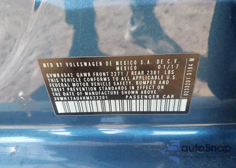 2017 Volkswagen Golf Alltrack Tsi S/Tsi Se/Tsi Sel из США, поврежденный, VIN 3VWH17AU4HM523201